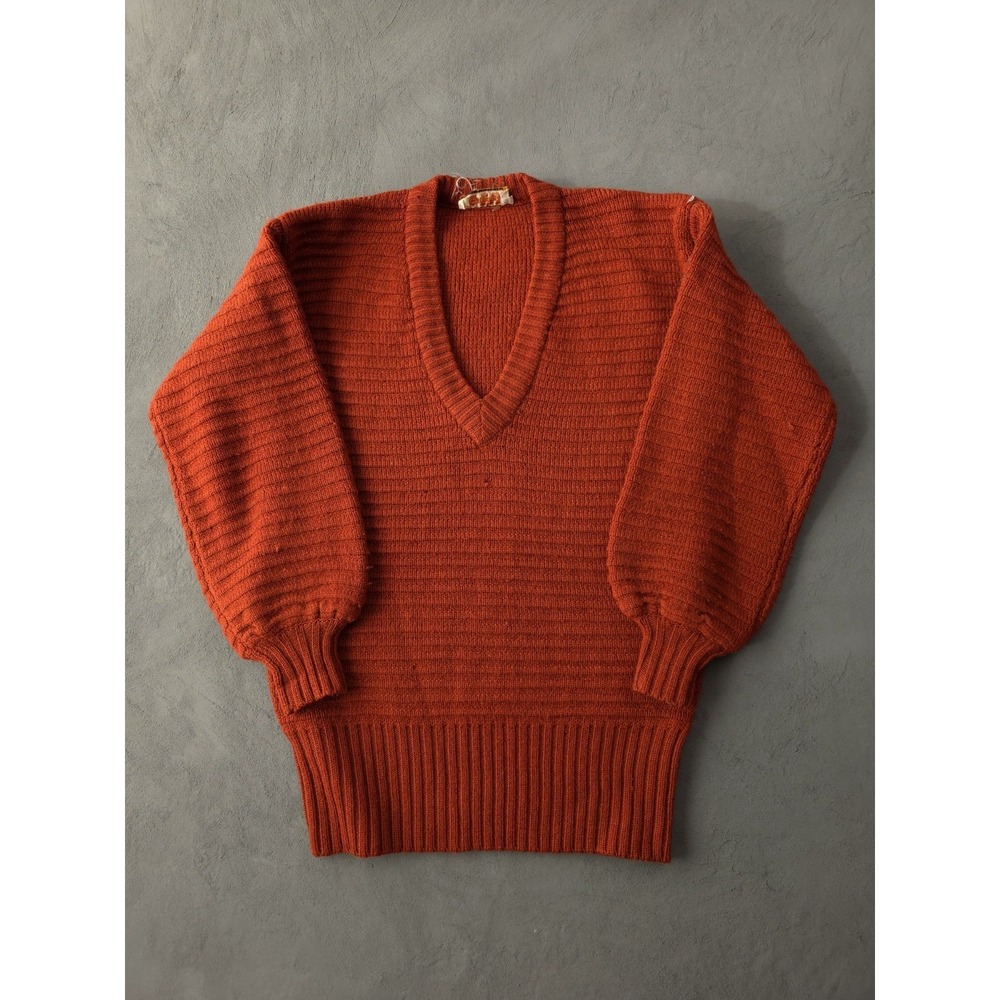 Vintage 1970s Heavyweight Wool Chunky Knit Burnt Orange Sweater Men's M